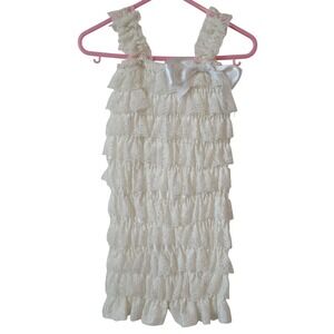 Lace‎ Ruffle Sleeveless Romper with Bow Cream Color Girls Toddler Outfit